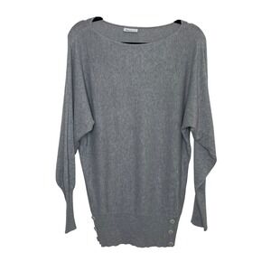 Yessica Dolman‎ Sleeve Sweater Womens Medium Grey Boat Neck Button Hem